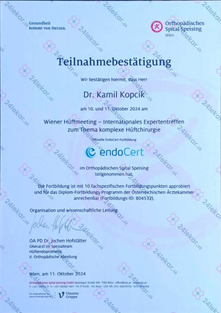 Speising Hueftmeeting certificate